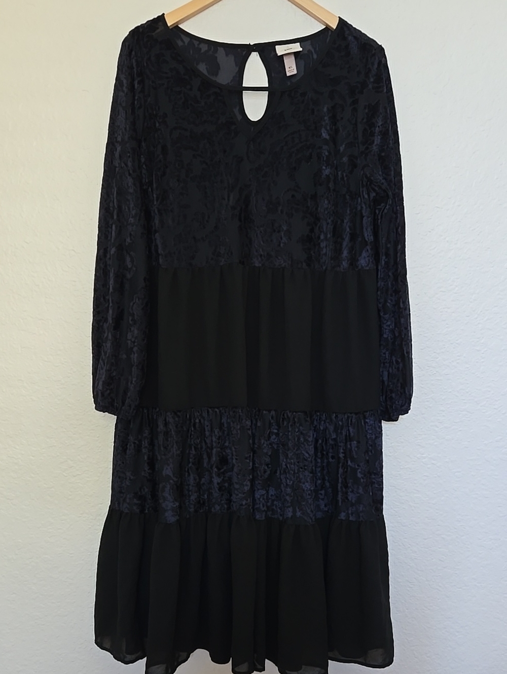 Knox Rose Black And Blue Velvet Burnout Tiered Midi/Maxi Dress